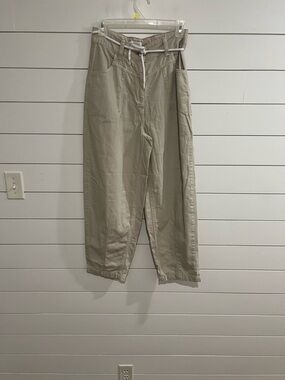 Topshop Light Khaki Wide-Leg Drawstring Trousers